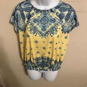 NWOT-One World Paisley Print Yellow and Blue Women's Top